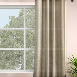 ROSARA HOME Taupe Solid Polyester Sheer Window Curtain-0