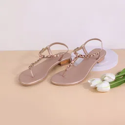 Metro Embellished T - Strap Block Heels With Backstrap-22