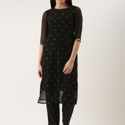 Saanjh Floral Embroidered Sequinned Kurta with Trousers-image-46