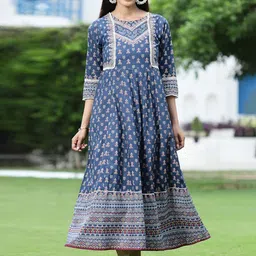 Juniper Women Navy Blue Red Cotton Printed Maxi Dress-image-41