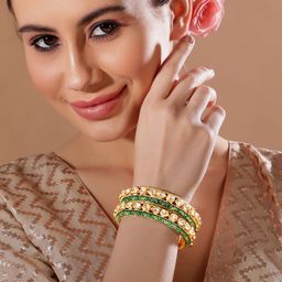Rubans Set Of 2 24K Gold-Plated Kundan-Studded Bangles-2