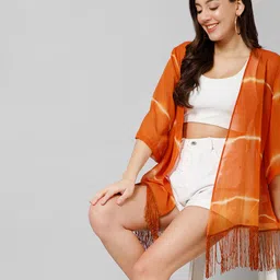 PURYS Striped Longline Open Front Shrug image 2
