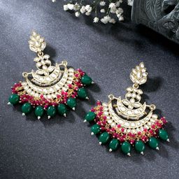 Peora Gold-Plated Kundan Pearl Contemporary Chandbalis-33