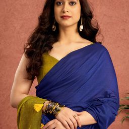 Sangria Colourblocked Pure Linen Saree-20