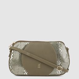 Baggit Olive Green & Silver Chevron Printed Structured Sling Bag-15