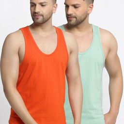 Friskers Men Pack Of 2 Solid Apple Cut Pure Cotton Gym Vests-50