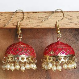 OOMPH Jewellery Pink Enamel Minimal Jhumki-5