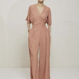 Artagai Salmon Pink Elevated Basics Jumpsuit With Kimono Sleeves-image-74