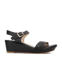 Bata Women's Black Ankle Strap Wedges-picture-0