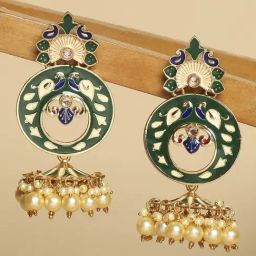 OOMPH Jewellery Green Floral Design Jhumki-32
