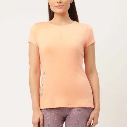 Sweet Dreams Peach & Grey Cotton Printed T-Shirt Shorts Set-image-67