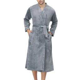 Klotthe Embellished Grey 210 GSM Cotton Bath Robe with Belt-image-94