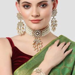 Karatcart White Necklace, Earring & Bracelet Set for Women-17