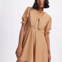 glitchez Collar Crush Textured A-Line Mini Dress-image-68