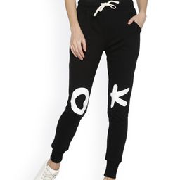 Campus Sutra Black Joggers With Printed Detail-image-4
