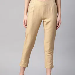 W Women Beige Slim Fit Solid Regular Trousers-image-97