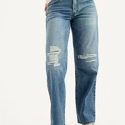 Levis Women Cotton Baggy Mid-Rise Heavy Fade Mildly Distressed Jeans-picture-41