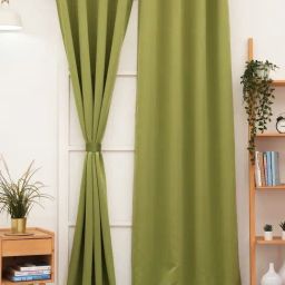 Ariana Zebra Solid Green Polyester 5 ft Window Curtain-image-98