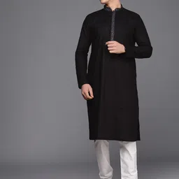 Manyavar Men Black Self Design Kurta with Churidar-37