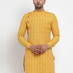 KLOTTHE Men Yellow Striped Straight Kurta-50