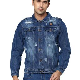 High Star Blue Regular Fit Distressed Denim Jacket-46