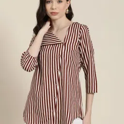 Qurvii Wine & White Striped Shirt-image-94
