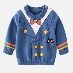 Little Surprise Box Blue Printed Full Sleeves Sweater-image-89