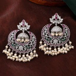 Estele Rhodium-Plated CZ Fascinating Design Pearls Chand Bali-31