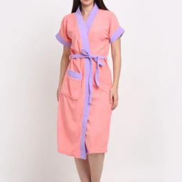 Creeva Everyday Pink & Lilac 225 GSM Micro Terry Bathrobe with Front Pocket & Kimono Collar-77