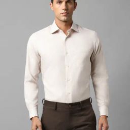 Louis Philippe Permapress Cream Cotton Regular Fit Checks Shirt-image-36