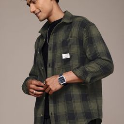 WROGN Oversized Checked Drop-Shoulder Sleeves Pure Cotton Casual Shirt-image-92