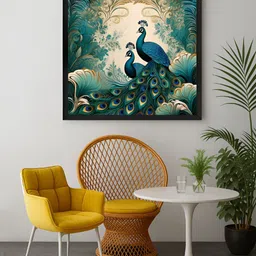 999Store Green & Blue Peacocks in Flourishing Foliage Canvas Wall Art-image-12