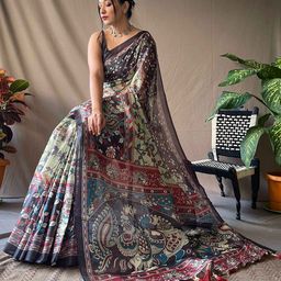 FASHION STROM Kalamkari Silk Blend Saree-38