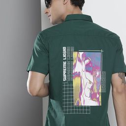 The Indian Garage Co Men Green Cotton Smart Fit Back Printed Casual Shirt-image-16