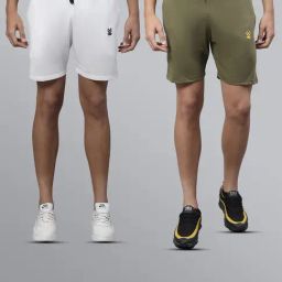 Vimal Jonney White & Green Regular Fit Lounge Shorts - Pack of 2-image-16