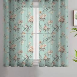 SPACES DRAPE STORY Elegent Floral Light Blue Polyester 5 ft Window Curtains - Set of 2-17