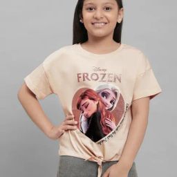 Kidsville Frozen Printed Brown Tshirt For Girls-image-14