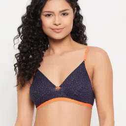 Clovia Dark Blue Cotton Printed Full Coverage Non-Wired Plunge Bra-picture-21