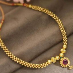 Malabar Gold and Diamonds 22k Gold Semi-Long Tushi Matinee Necklace For Women-image-9