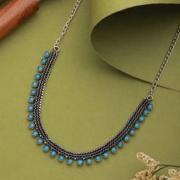 Aatmana Silver-Plated Blue Stone-Studded Oxidized Necklace-2