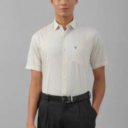 Allen Solly Cream Cotton Slim Fit Texture Shirt-image-21