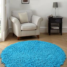 Saral Home Turquoise Blue Solid Cotton Anti-Skid Shaggy Round Bath Mat-21