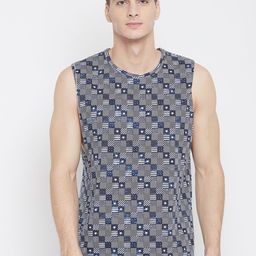 Hypernation Men Blue Printed Round Neck T-shirt-image-58