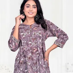 EKISHA Floral Printed Round Neck Tunic-image-28