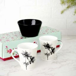 Clay Craft White & Black Ceramic Milk Mug (0.35 L) with Snack Bowl (0.45 L) - Set of 2-18