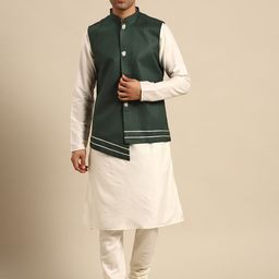 KISAH Men Green Gotta Patti Kurta Jacket Set with Churidar-picture-56