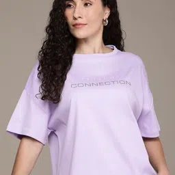 French Connection Brand Logo Printed Drop-Shoulder Sleeves Pure Cotton T-shirt-image-6