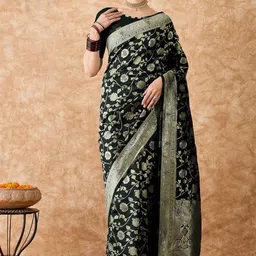 MANVAA Woven Design Zari Silk Blend Banarasi Saree-image-71