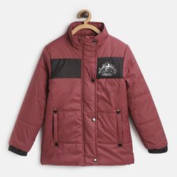 toothless Girls Maroon & Black Solid Padded Jacket with Typography Print Detail-picture-3