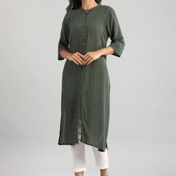AURELIA Women Green Striped Kurta-26